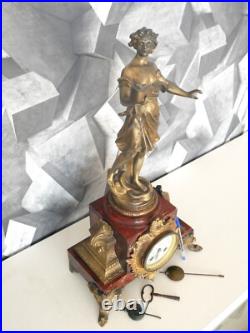 Charles ANFRIE Horloge / Pendule XIXème, Le Chant Sculpture sur Marbre Rouge