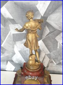 Charles ANFRIE Horloge / Pendule XIXème, Le Chant Sculpture sur Marbre Rouge