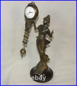 Collecté Classique Vieux Cuivres Beauté Statue Horloge / Pendule