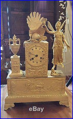 Collection ancienne pendule horloge 47 cm bronze doré XIXe Empire Restauration