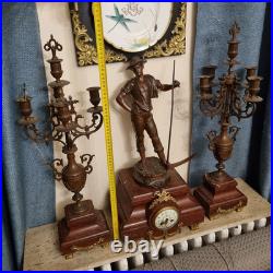 ÉNORME PENDULE BRONZE ET MARBRE GRIOTTE. Statue, Clock, Uhr, Garniture Cheminée
