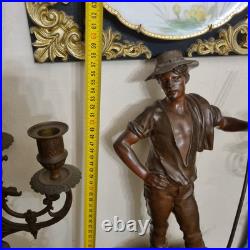 ÉNORME PENDULE BRONZE ET MARBRE GRIOTTE. Statue, Clock, Uhr, Garniture Cheminée