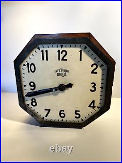 Électrique Brillié Rare Horloge Pendule Octogonale France 1930 Métal Bois