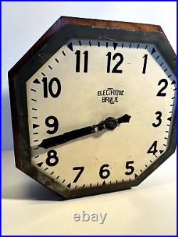 Électrique Brillié Rare Horloge Pendule Octogonale France 1930 Métal Bois