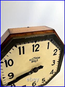 Électrique Brillié Rare Horloge Pendule Octogonale France 1930 Métal Bois