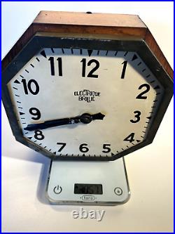 Électrique Brillié Rare Horloge Pendule Octogonale France 1930 Métal Bois