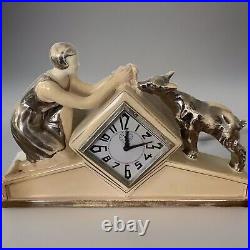 Ensemble Horloge Odyv Années 30 Art Déco Porcelaine 2 Petites Vasques