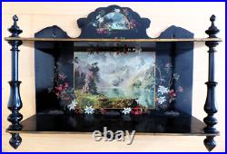 Etagere ancienne en bois noir à décor de paysage en reserve Etagere ancienne en bois noir à décor de paysage en reserve