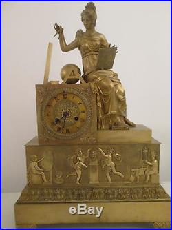 GRANDE PENDULE BRONZE DORE ANTIQUE CLOCK KAMINUHR OROLOGIO 19ème