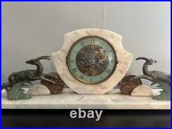 Garniture De Cheminée Horloge En Marbre Chevreuil Et Cassolettes