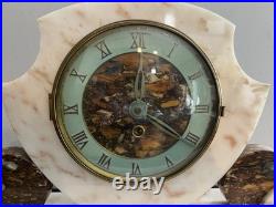 Garniture De Cheminée Horloge En Marbre Chevreuil Et Cassolettes