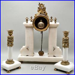 Garniture de cheminée ancienne XIXe pendule Kaminuhr marbre & bronze Louis XVI