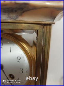 Garniture pendule cage et cassolettes marbre, bronze dore fonctionne sonne
