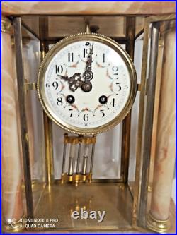 Garniture pendule cage et cassolettes onyx, bronze dore fonctionne sonne