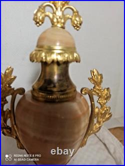 Garniture pendule cage et cassolettes onyx, bronze dore fonctionne sonne