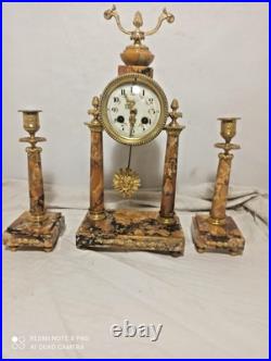 Garniture portique st Louis XVI marbre bronze dore fonctionne sonne