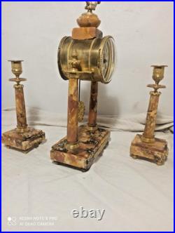 Garniture portique st Louis XVI marbre bronze dore fonctionne sonne