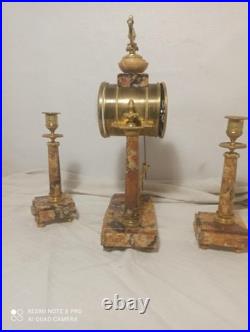Garniture portique st Louis XVI marbre bronze dore fonctionne sonne