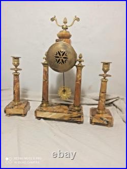 Garniture portique st Louis XVI marbre bronze dore fonctionne sonne