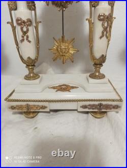 Garniture portique st Louis XVI marbre riche deco bronze dore fonctionne sonne