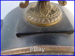 Grand cartel horloge pendule bois noirci decor bronze doré d'époque 19ème