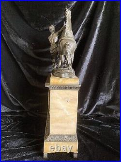 Grande Ancienne Pendule Chevaux De Marly En Bronze / Marbre De Sienne 1830