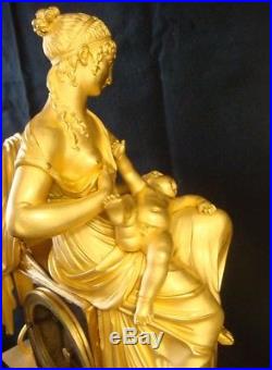 Grande Pendule Empire bronze doré''La Charité'' H 50cm (french clock ormolu)