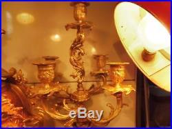 Grande garniture pendule et deux chandeliers bronze fonctionne sonne
