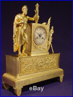 Grande pendule bronze doré Empire Restauration Homére french clock uhr XIXéme
