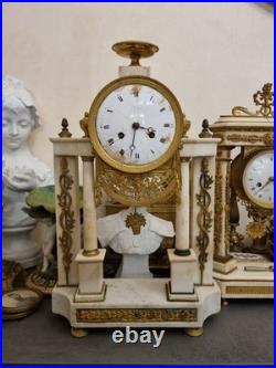 Grande pendule bronze et marbre blanc Clock Uhr Empire Napoléon