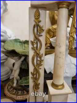 Grande pendule bronze et marbre blanc Clock Uhr Empire Napoléon