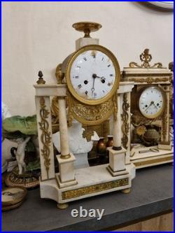 Grande pendule bronze et marbre blanc Clock Uhr Empire Napoléon