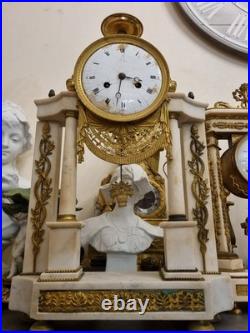 Grande pendule bronze et marbre blanc Clock Uhr Empire Napoléon