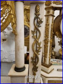Grande pendule bronze et marbre blanc Clock Uhr Empire Napoléon