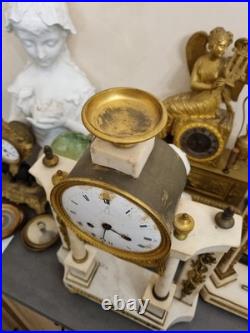 Grande pendule bronze et marbre blanc Clock Uhr Empire Napoléon