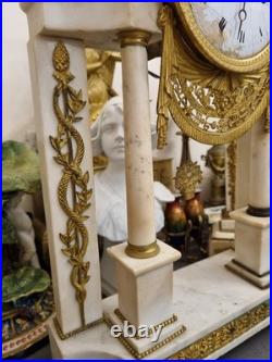 Grande pendule bronze et marbre blanc Clock Uhr Empire Napoléon