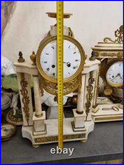 Grande pendule bronze et marbre blanc Clock Uhr Empire Napoléon