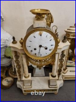 Grande pendule bronze et marbre blanc Clock Uhr Empire Napoléon