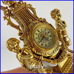 HORLOGE DE CHEMINÉE/TABLE rococo baroque rocaille pendule dorée anges chérubins HORLOGE DE CHEMINÉE/TABLE rococo baroque rocaille pendule dorée anges chérubins
