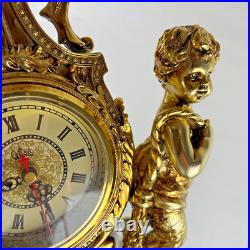 HORLOGE DE CHEMINÉE/TABLE rococo baroque rocaille pendule dorée anges chérubins HORLOGE DE CHEMINÉE/TABLE rococo baroque rocaille pendule dorée anges chérubins