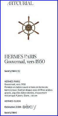 Hermès Paris Gouvernail Pendule En Bronze Et Bois Mouvement Mécanique 1950