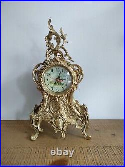 Horloge De Style Cartel Louis XV en Laiton Bronze à Pile Vintage Ancien