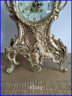 Horloge De Style Cartel Louis XV en Laiton Bronze à Pile Vintage Ancien