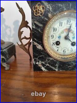 Horloge De Table Style Napoléon En Marbre Noir Avec Ses 2 Chandeliers