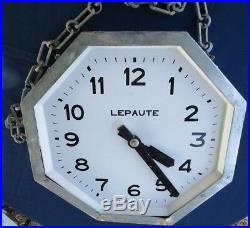 Horloge LEPAUTE ancienne octogonale pendule gare double face suspendu chaîne