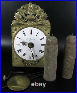 Horloge Mécanisme Comtoise Mouvement Mensuel XIX Balancier Poids Clef / Clock