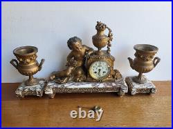 Horloge Pendule Angelots En Regule Avec 2 Cassolettes N° 24