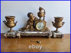 Horloge Pendule Angelots En Regule Avec 2 Cassolettes N° 24