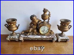 Horloge Pendule Angelots En Regule Avec 2 Cassolettes N° 24