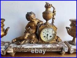 Horloge Pendule Angelots En Regule Avec 2 Cassolettes N° 24